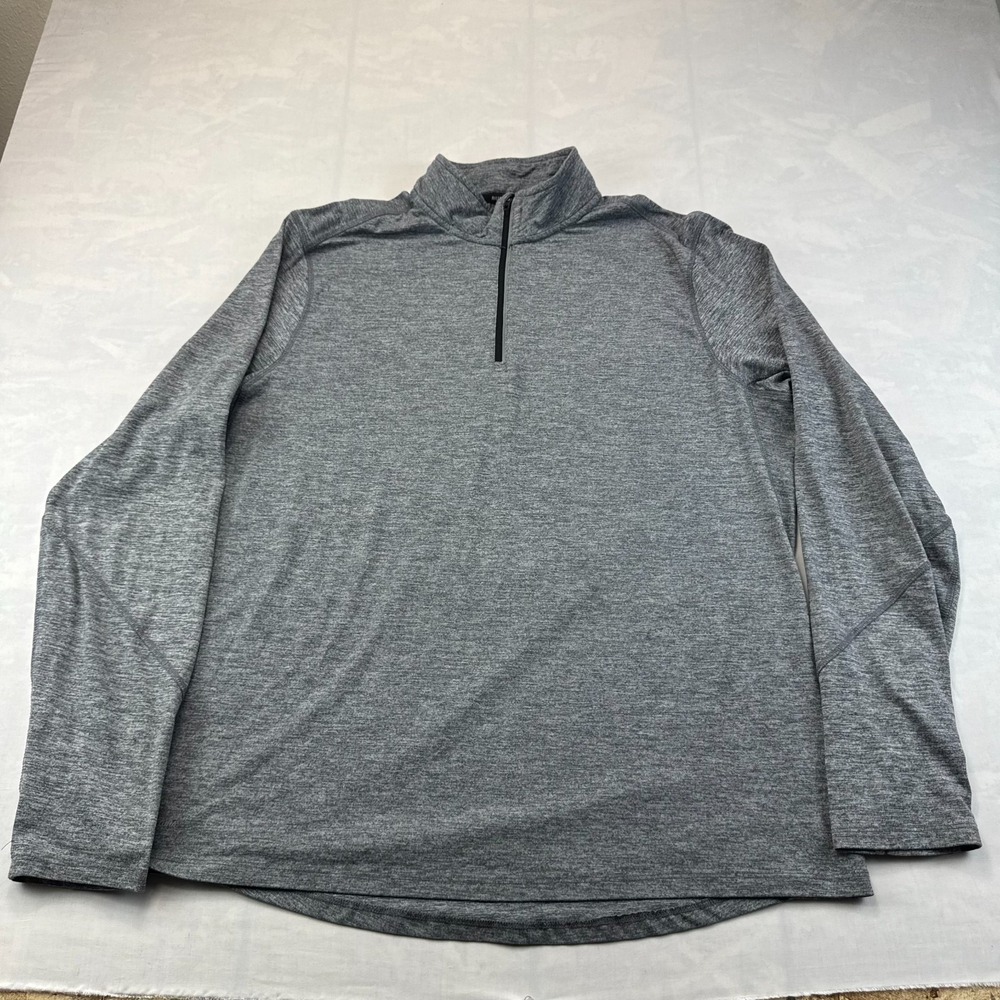 Hind Activewear Top Men XL Gray Heather Long Sleeve Mock Neck 1/4 Zip Pullover